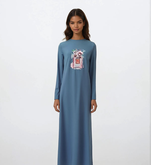 Pull-On Nightgown with Floral Perfume Bottle Print