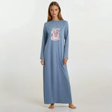 Soft blue Pull-On Nightgown with Floral Perfume Bottle Print