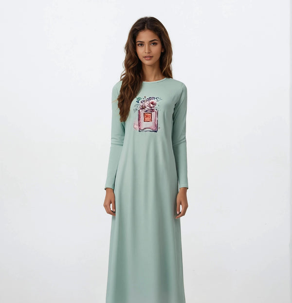 Pull-On Nightgown with Floral Perfume Bottle Print