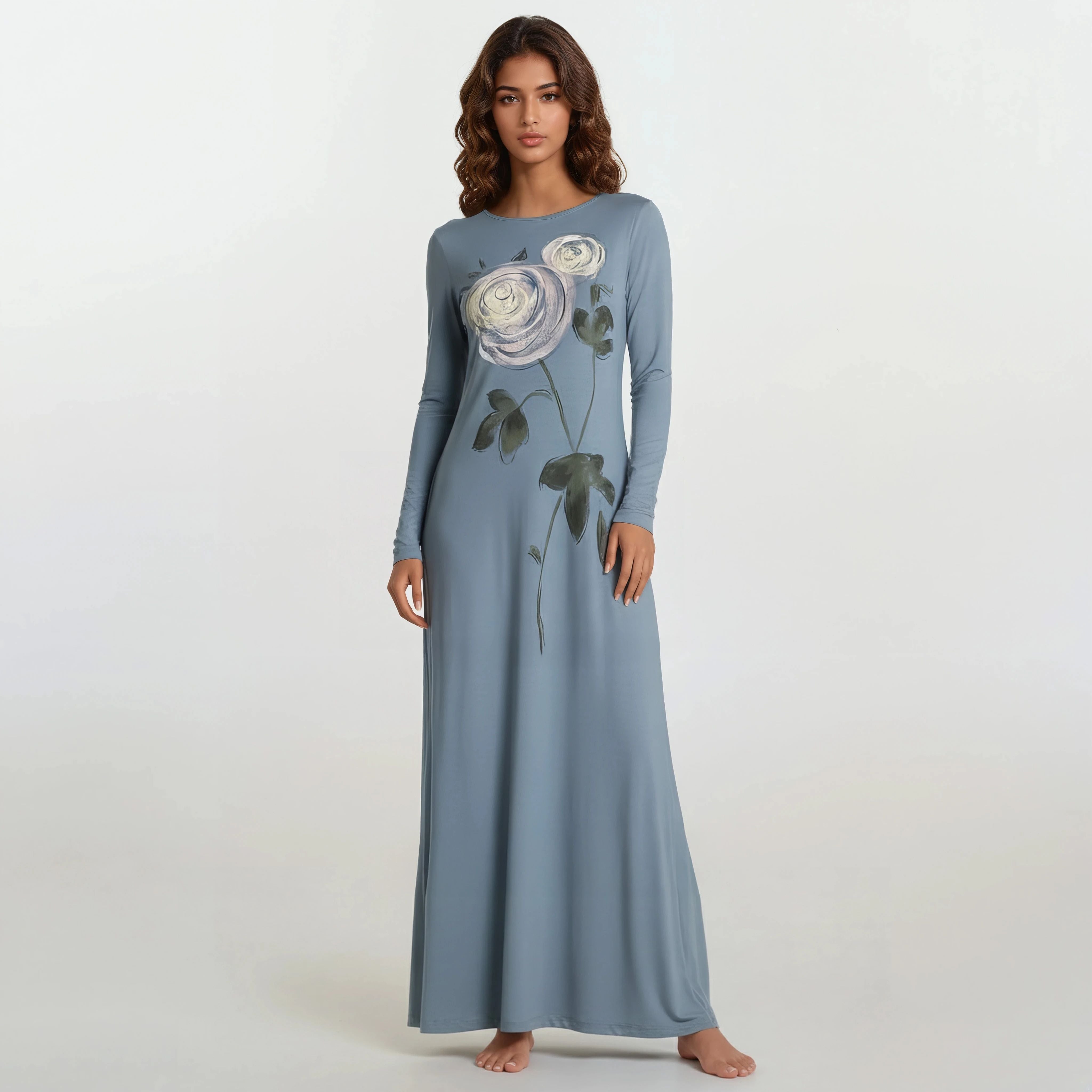 Floral Pull-On Nightgown – Elegant Comfort with Artistic Charm