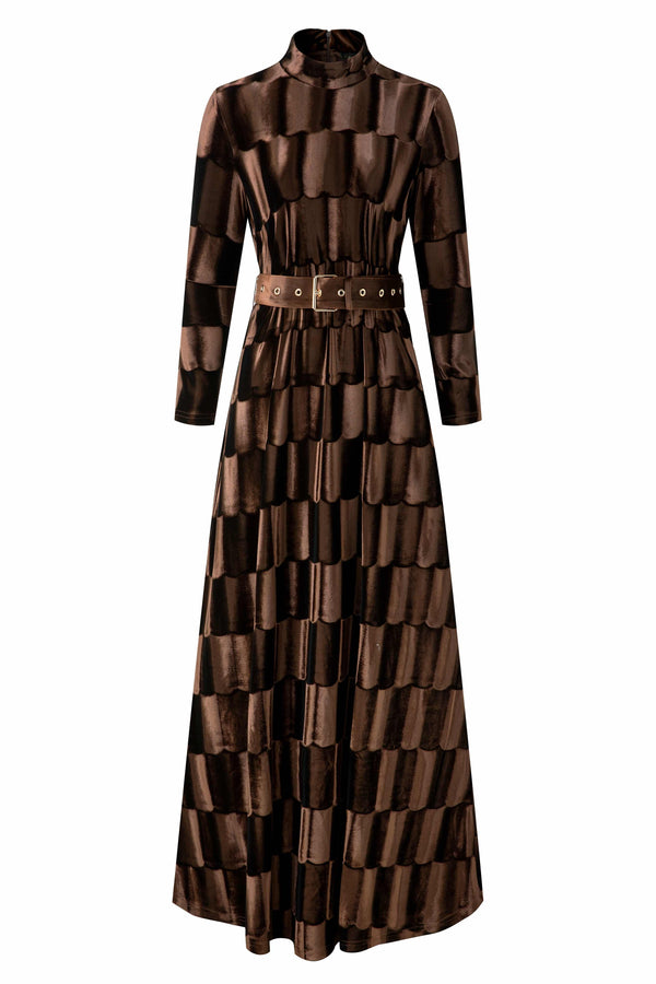 Brown Patterned Maxi Dress