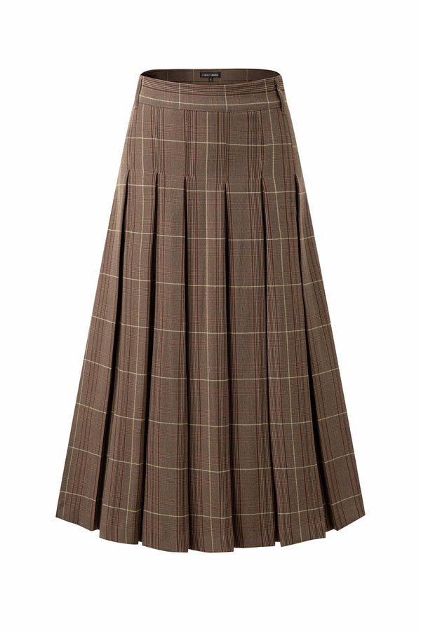 37" Brown Plaid Pleated Skirt