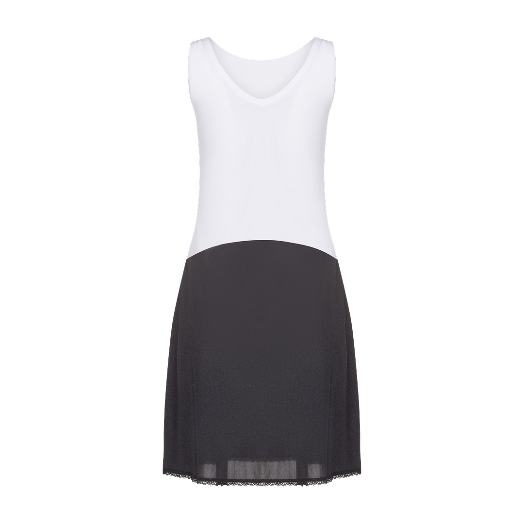 FK308 - reversible full slip, cotton top nylon bottom-White/Black-37"-32-Front-Gemsli Intimates