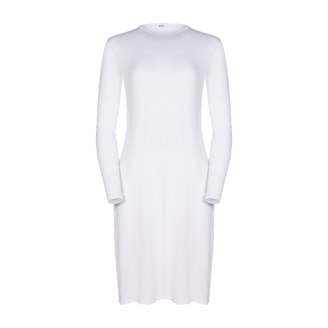 FK312 - long sleeve shell slip, with adjust-a-neck-Full Slips-White-39"-30-Gemsli Intimates