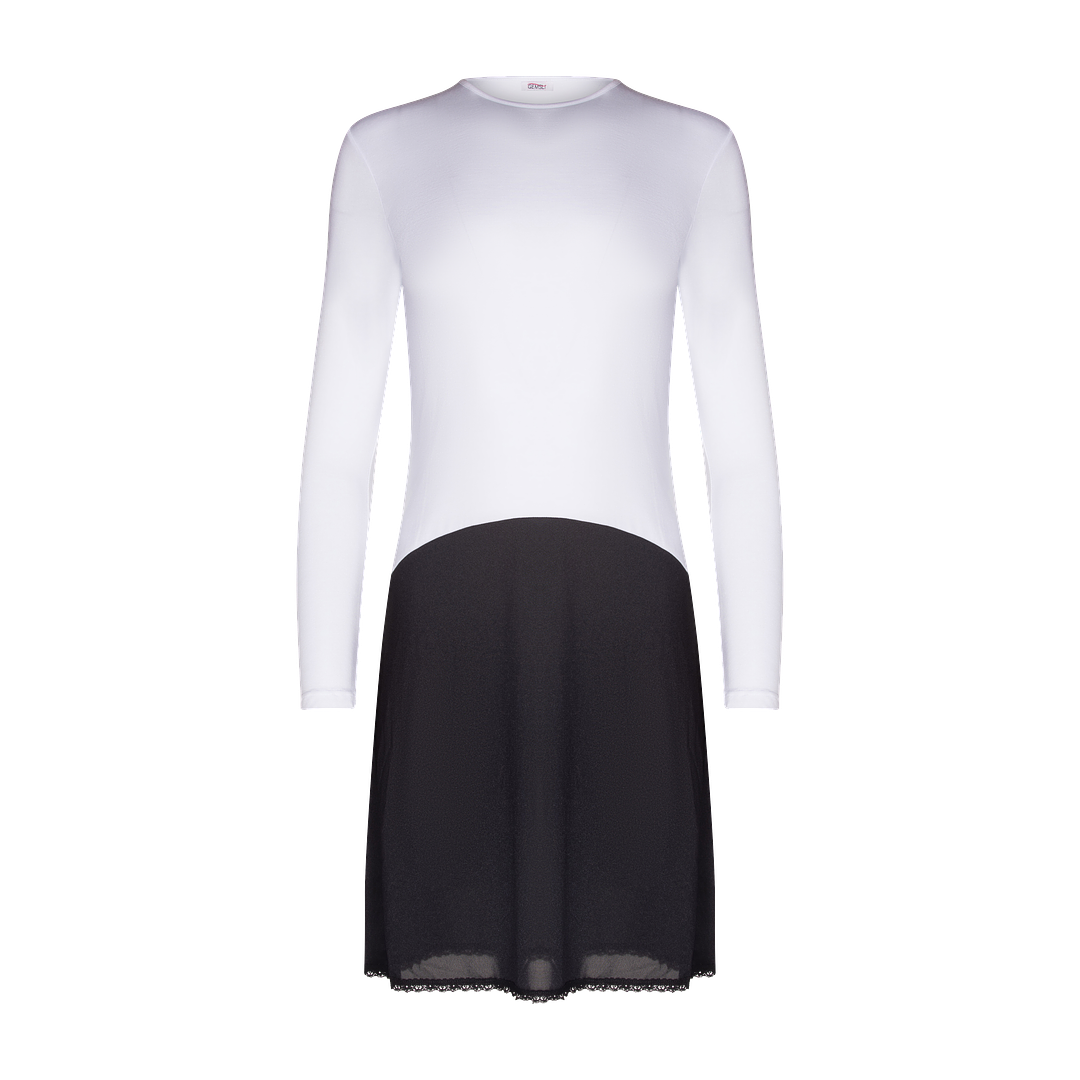 FK312 - long sleeve shell slip, with adjust-a-neck-Full Slips-White/Black-43"-30-Gemsli Intimates