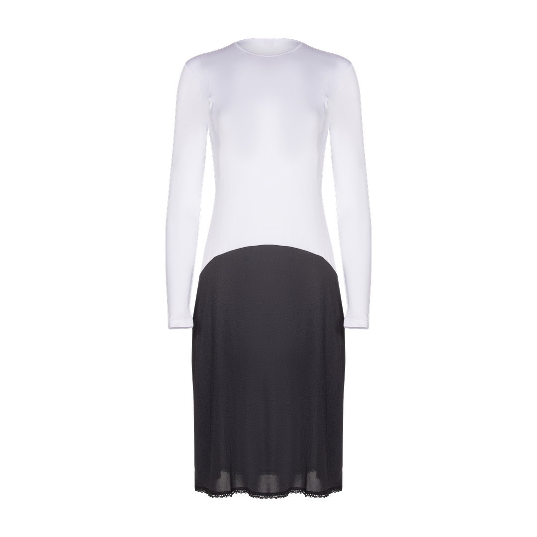 FK315 - long sleeve nursing shell slip with zippers, with adjust-a-neck-Full Slips-White/Black-41"-32-Gemsli Intimates