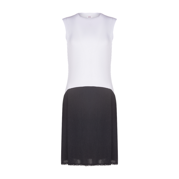 gemsli - sleeveless nursing shell slip with zipper, viscose top nylon bottom-Full Slips-White/Black-37"-32-Gemsli Intimates