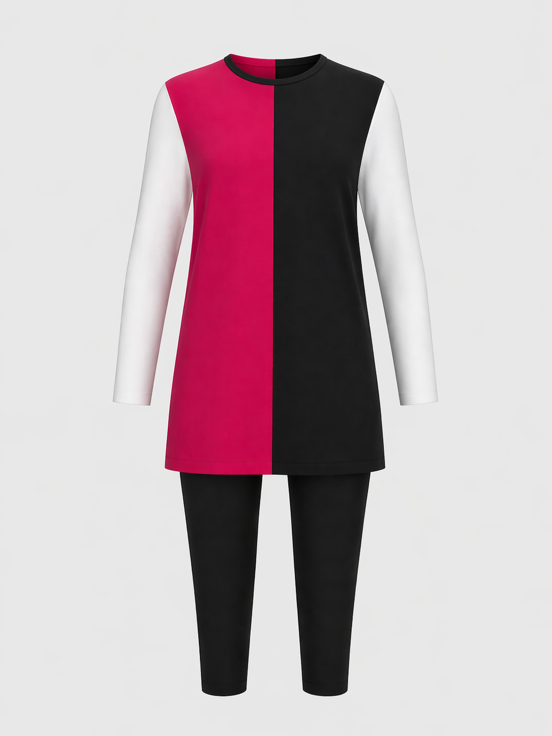 Colorblock Ribbed Tunic Pajama Set
