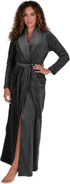 Ultra Soft Plush Velour Belted Shawl Collar Wrap Robe Grey