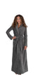 Terry Wrap Long Belted Bathrobe with Piped Trim Gray
