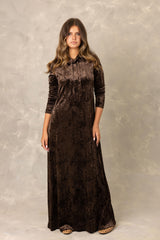 Brown Velvet Tie Neck Maxi Dress