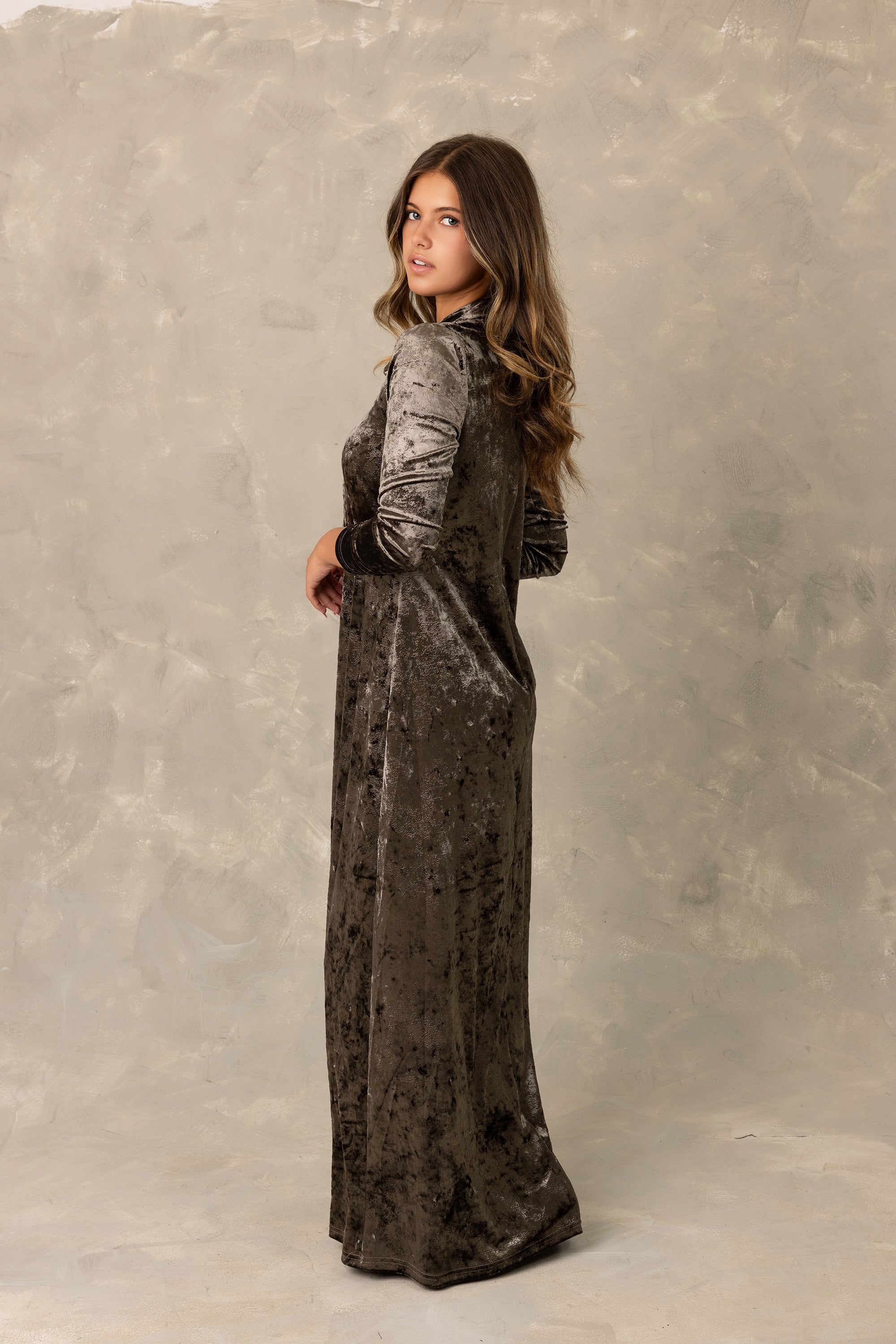 Copper Velvet Tie Neck Maxi Dress