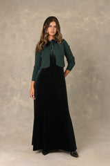 Hunter Green Cardigan & Black Velvet Maxi Dress 2-Piece Set