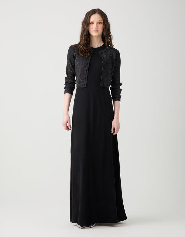 Sleeveless Crew Neck Jersey Maxi Dress Black