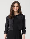 Cropped Ribbed Metallic Button Cardigan Black