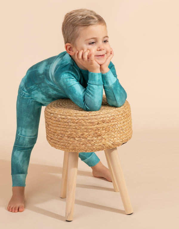 Pima Cotton Kids Pajamas Legging Playwear Set Denim Wash Teal