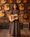 Brown Tweed Ruffle Collar Maxi Dress