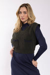 Olive Knit Vest With Front Pockets