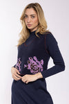 Navy Knit Vest With Pink Floral Pattern
