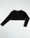 Kids Rib Knit Cropped Button Cardigan Black
