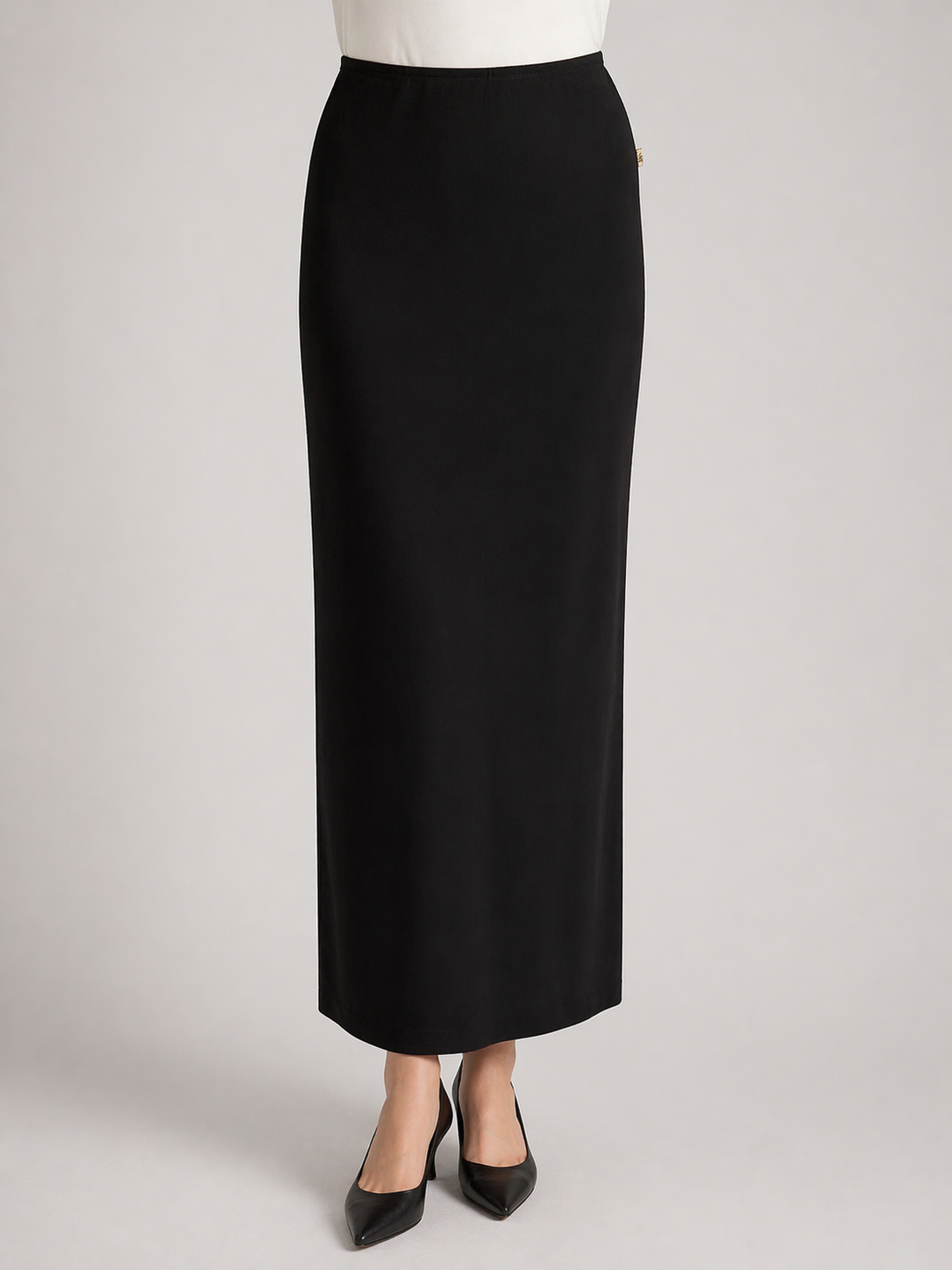 36" Elastic Waist Ankle Length Unlined Jersey Skirt Black