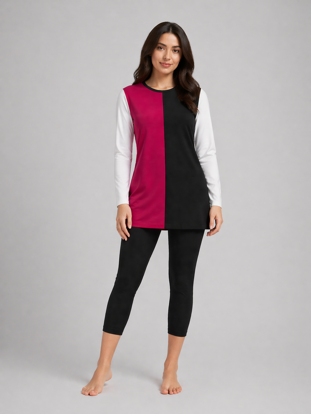 Colorblock Ribbed Tunic Pajama Set