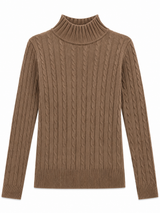 Coffee Cable Knit Turtleneck Sweater
