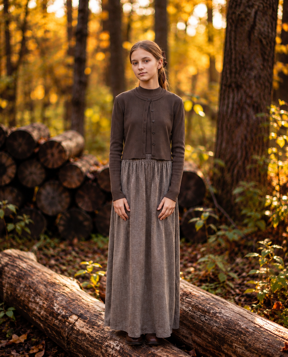 TeenCardigan Brown Tweed Maxi 2 PC Set