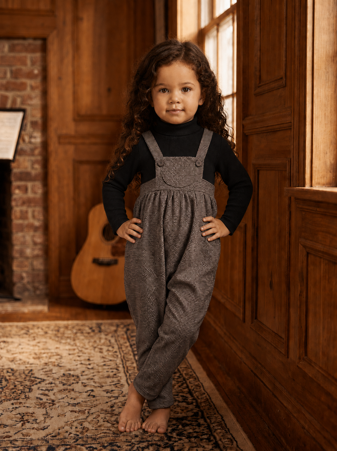 Brown Tweed Suspender Romper