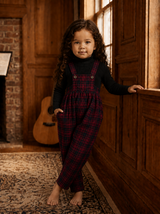 Burgundy Plaid Suspender Romper