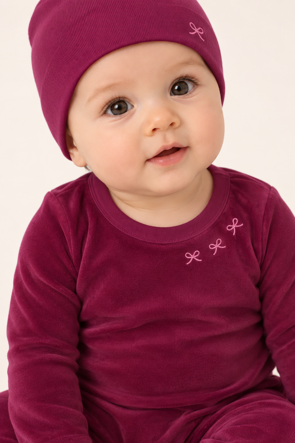 Deep Fuchsia Velour Footie, Blanket & Hat 3-Piece Set