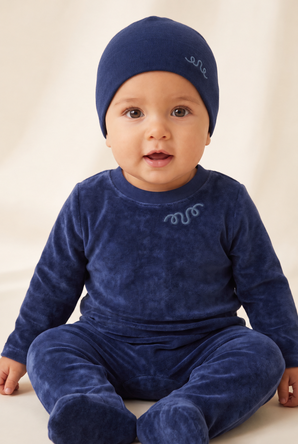 Royal Blue Velour Footie, Blanket & Hat 3-Piece Set