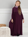 Girls Jersey Maxi Dress Shabbos Robe with Contrast Turtle Neck Purple Lilac