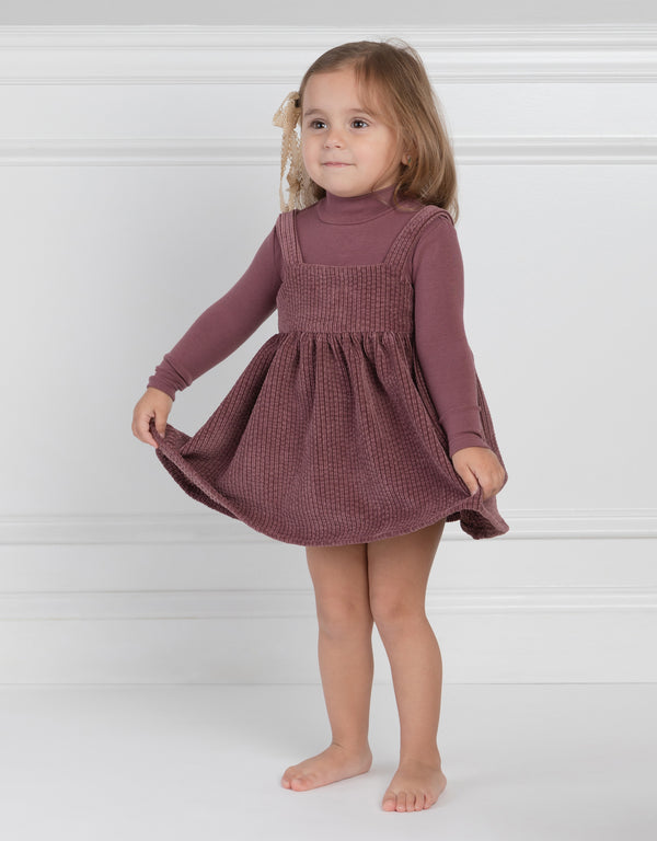 Toddler Girl Corduroy Playwear Set with Matching Turtleneck Eggplant