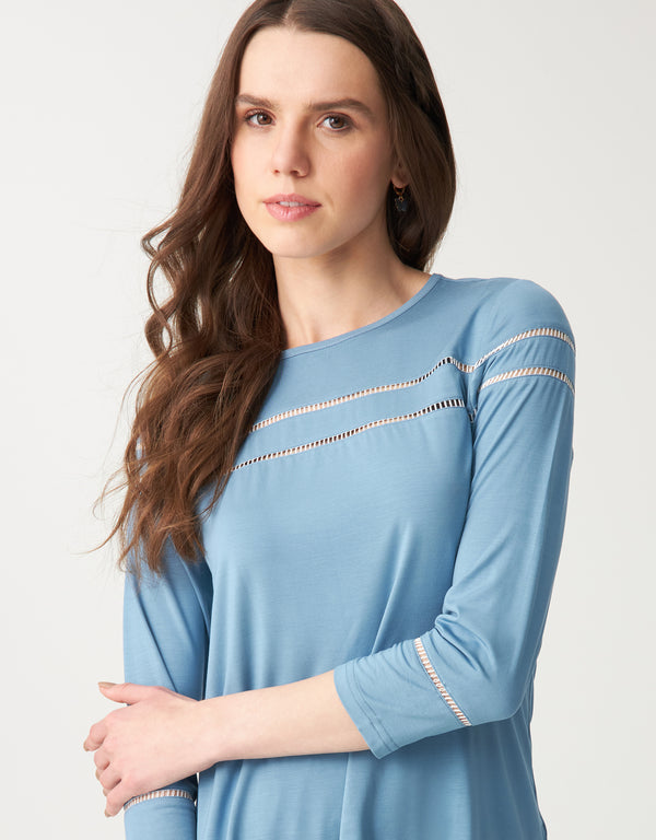 Soft Pajama Legging Set with Vertical Trim Sky Blue