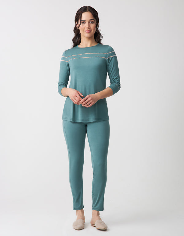 Soft Pajama Legging Set with Vertical Trim Light Sage