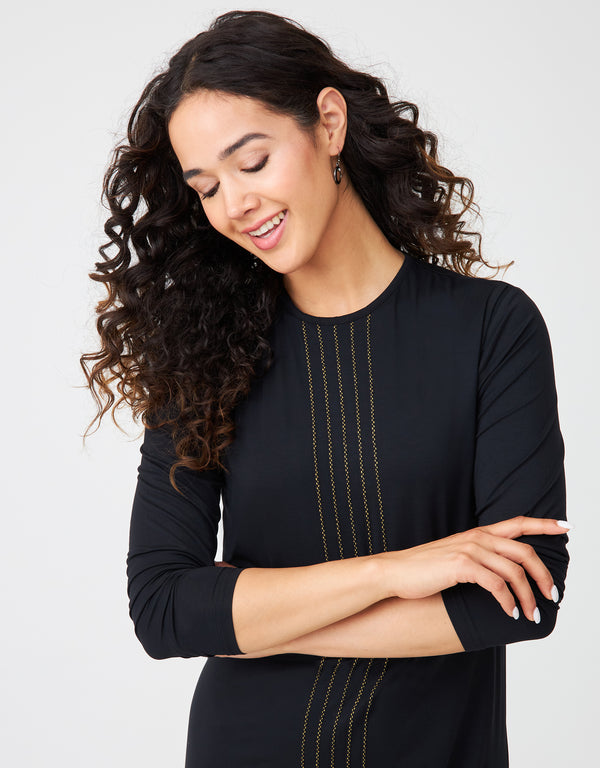 Pull On Layered Nursing Nightgown with Double Stitched Tucks Black