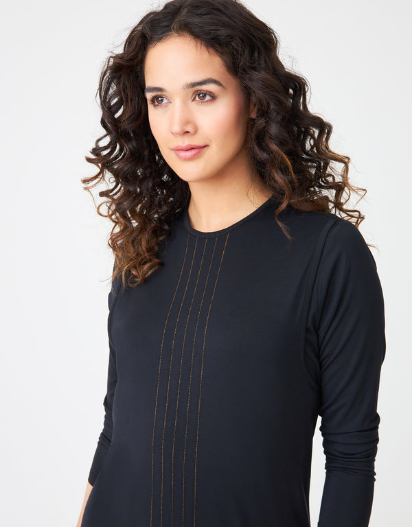 Pull On Layered Nursing Nightgown with Stitched Tucks Black