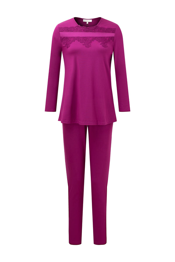 Women’s Magenta Pajama Set With Lace Detail