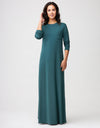 Satin Trimmed Nightgown with Pocket Teal Green