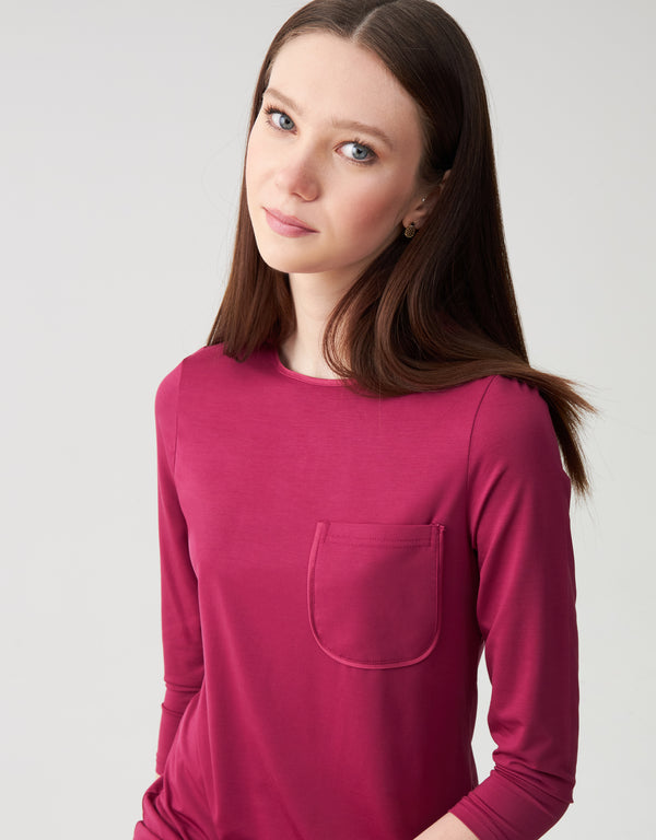 Satin Trimmed Soft Pajama Legging Set with Pocket Berry