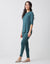 Satin Trimmed Soft Pajama Legging Set with Pocket Teal