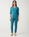 Soft Pajama Legging Set with Satin Vneck Aqua Green