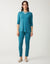 Soft Pajama Legging Set with Satin Vneck Aqua Green
