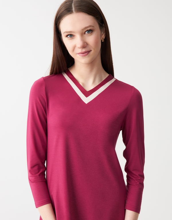 Soft Pajama Legging Set with Satin Trimmed Vneck New Wine