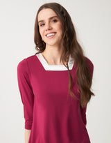 Soft Pajama Legging Set with Square Cut Satin Neckline Berry