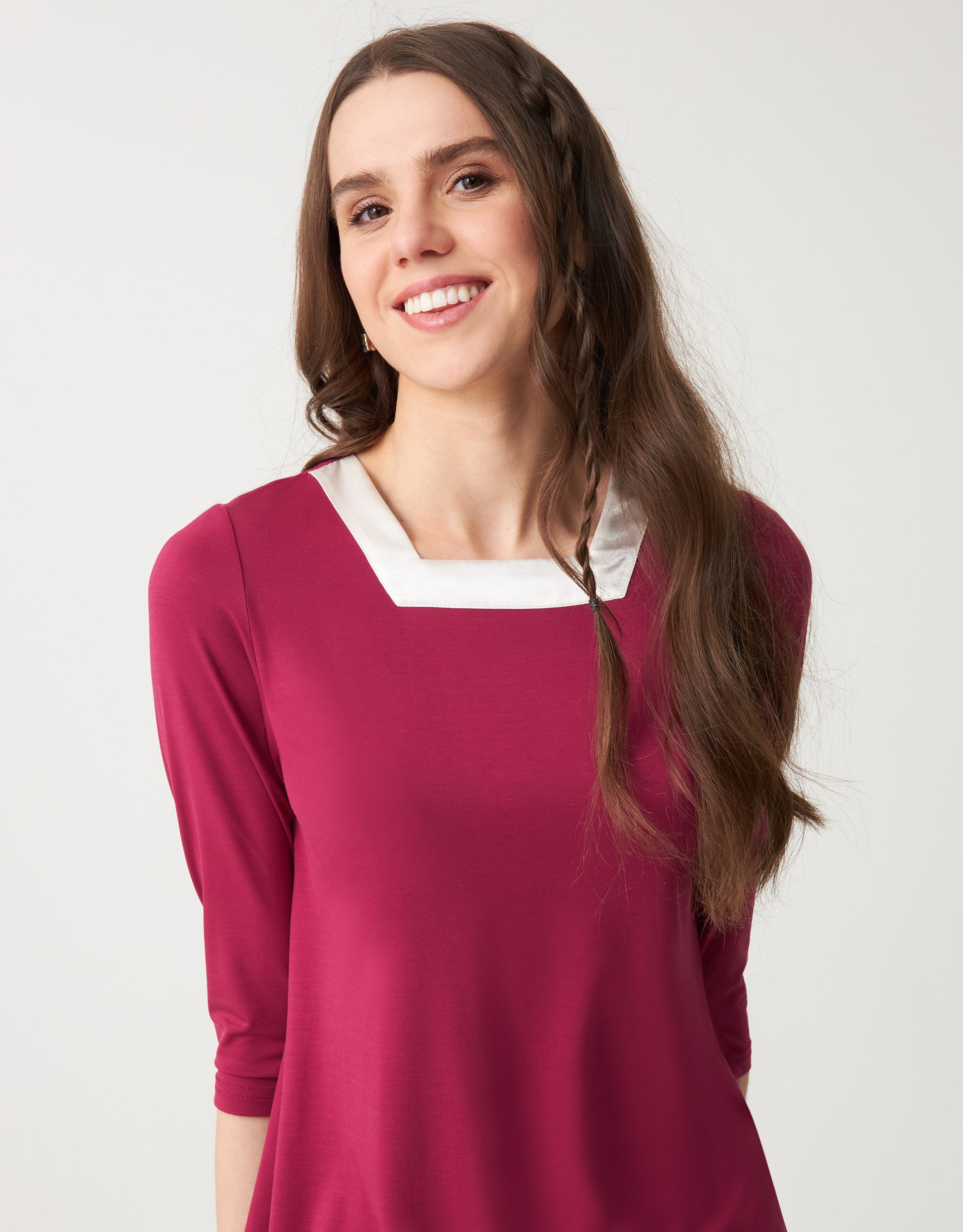 Soft Pajama Legging Set with Square Cut Satin Neckline Berry