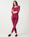 Soft Pajama Legging Set with Square Cut Satin Neckline Berry