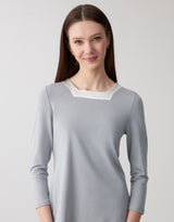Soft Pajama Legging Set with Square Cut Satin Neckline Gray