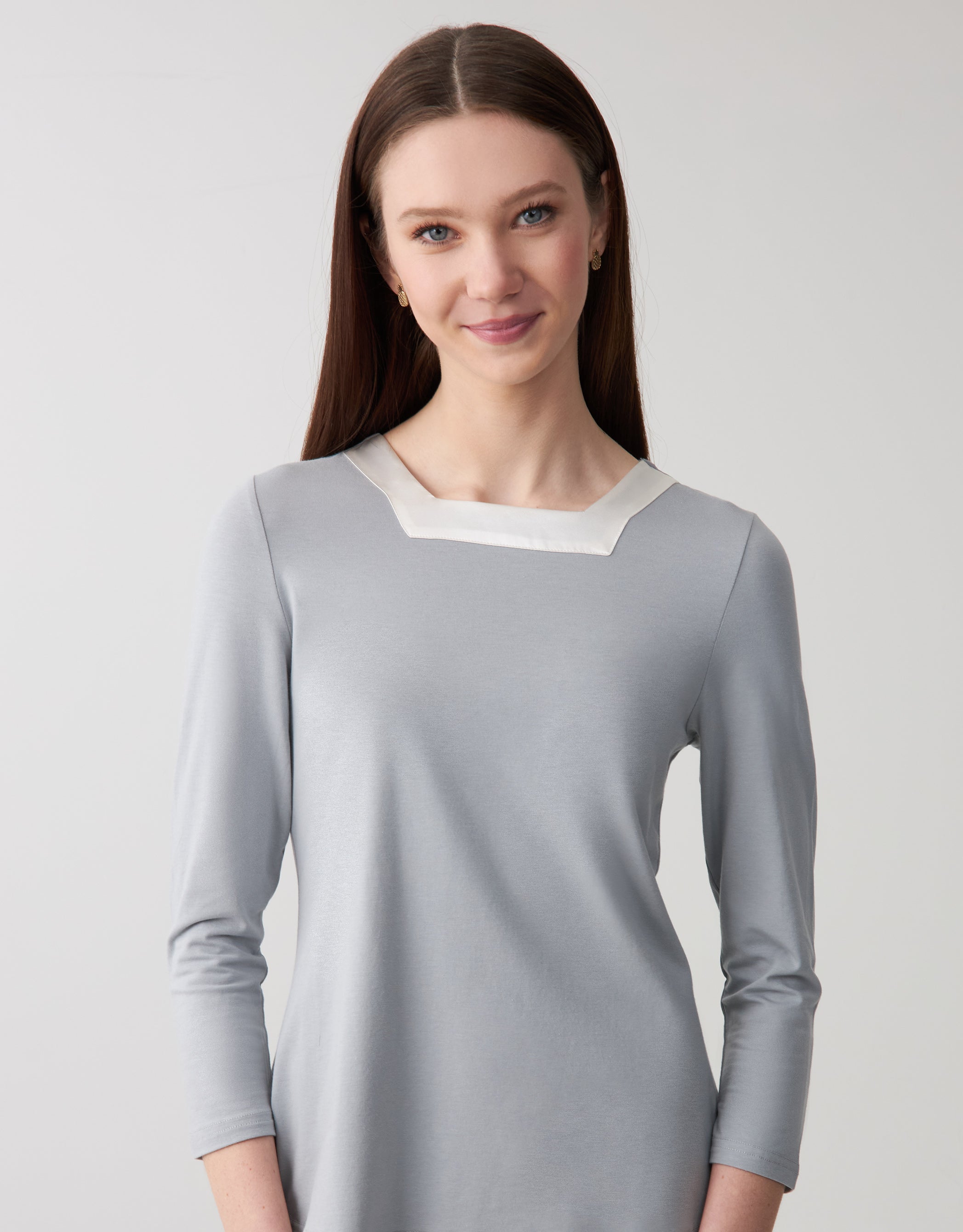 Soft Pajama Legging Set with Square Cut Satin Neckline Gray